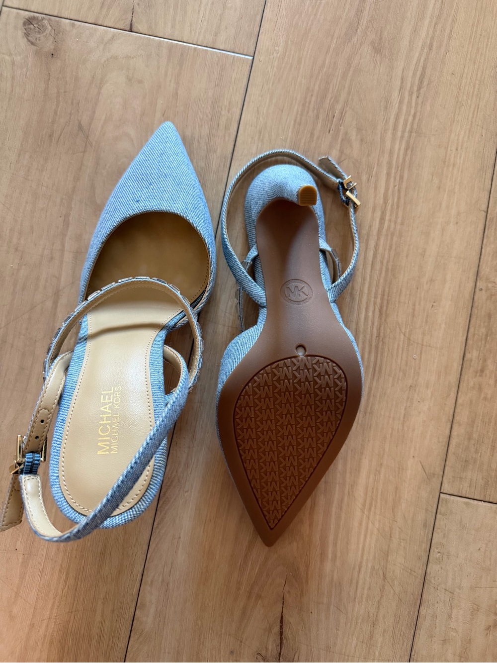 Pointed Toe Denim Slingback Heels - Picture 3 of 3